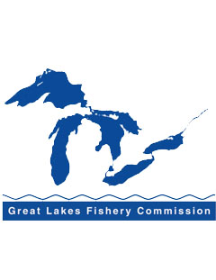 Image of a Great Lakes Fishery Commission technical report.  Image of great lakes silhouette with Great Lakes Fishery Commission text below